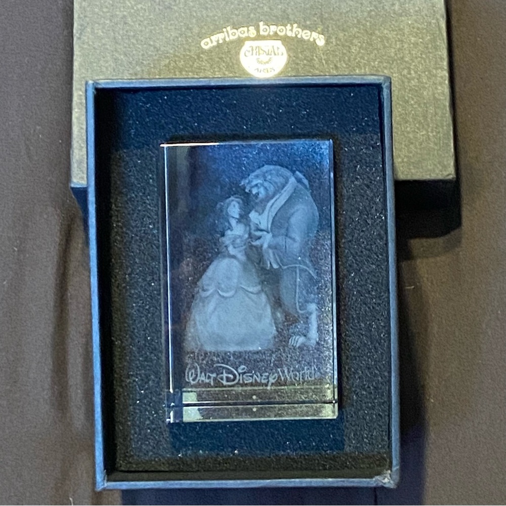 Beauty and the Beast Crystal Laser Cube by Arribas – Walt Disney World